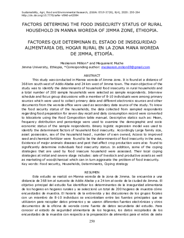 (PDF) Factors determining the food insecurity status of rural household ...
