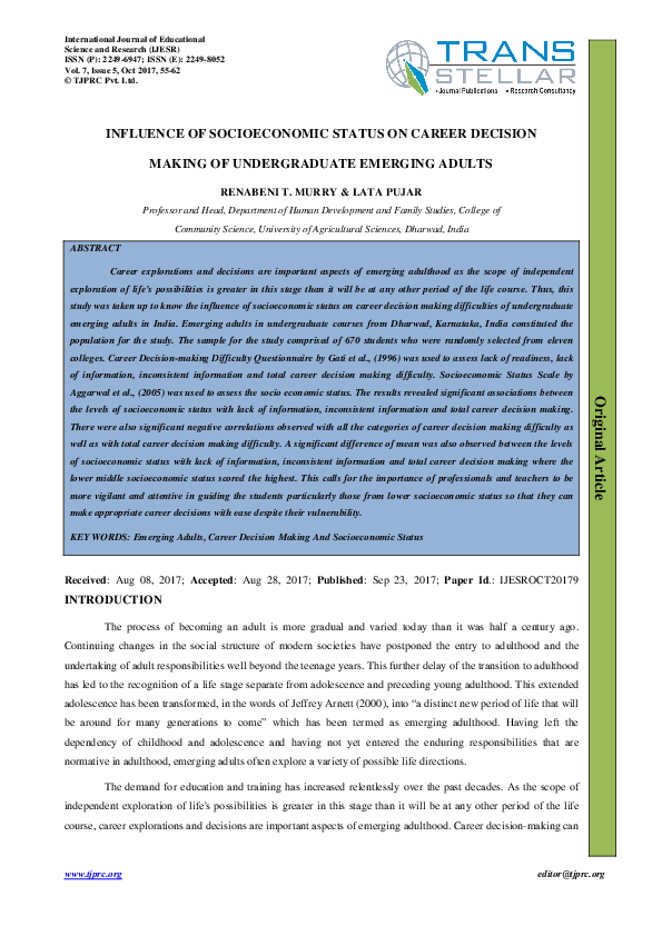 (PDF) Influence of Socioeconomic Status on Career Decision Making of