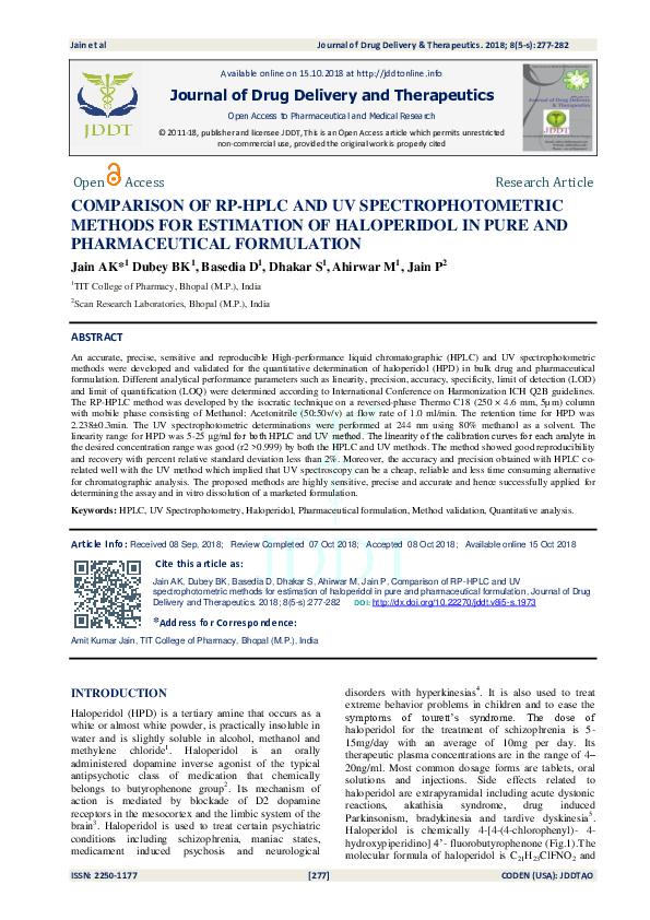 (PDF) Comparison of RP-HPLC and Uv Spectrophotometric Methods for ...