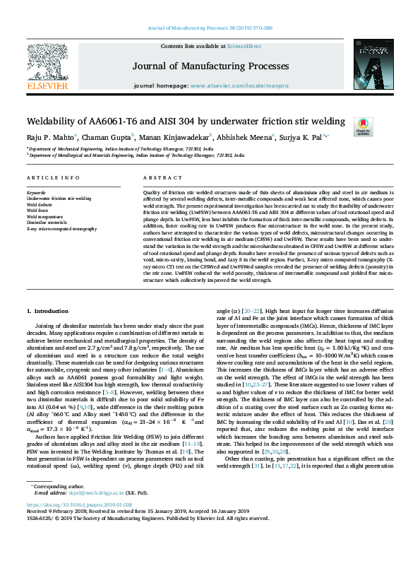 (PDF) Weldability of AA6061-T6 and AISI 304 by underwater friction stir ...
