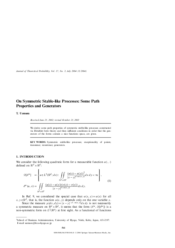 (PDF) On Symmetric StableLike Processes Some Path Properties and
