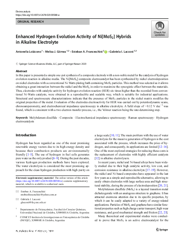(PDF) Enhanced Hydrogen Evolution Activity of Ni[MoS2] Hybrids in ...