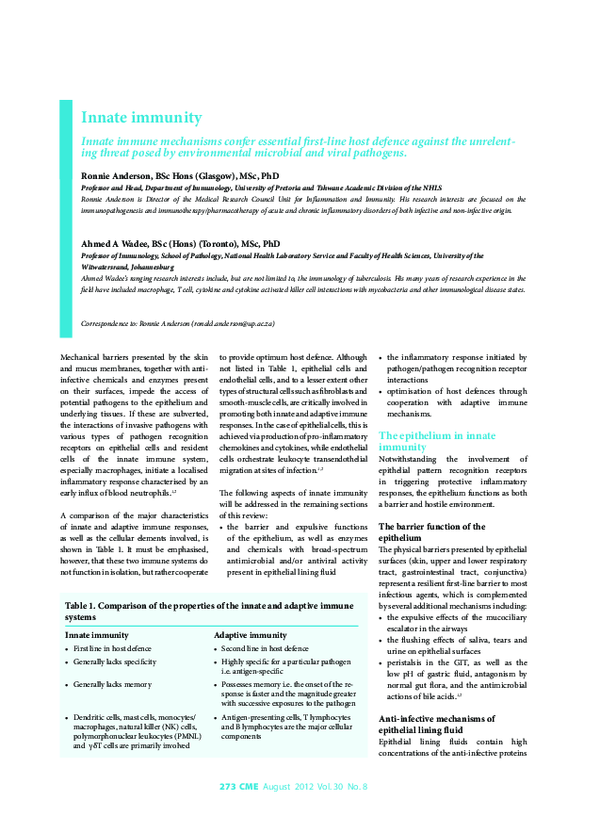 (PDF) Innate immune mechanisms confer essential first-line host defence ...