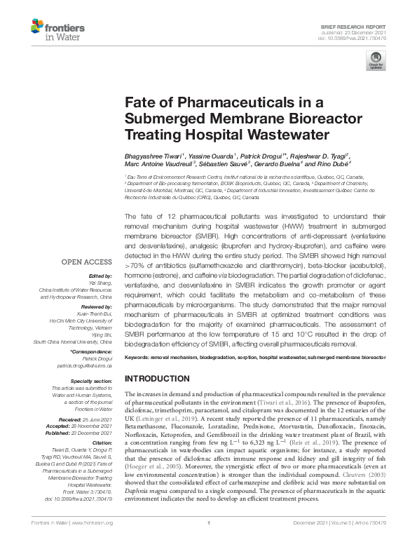 (PDF) Fate of Pharmaceuticals in a Submerged Membrane Bioreactor ...