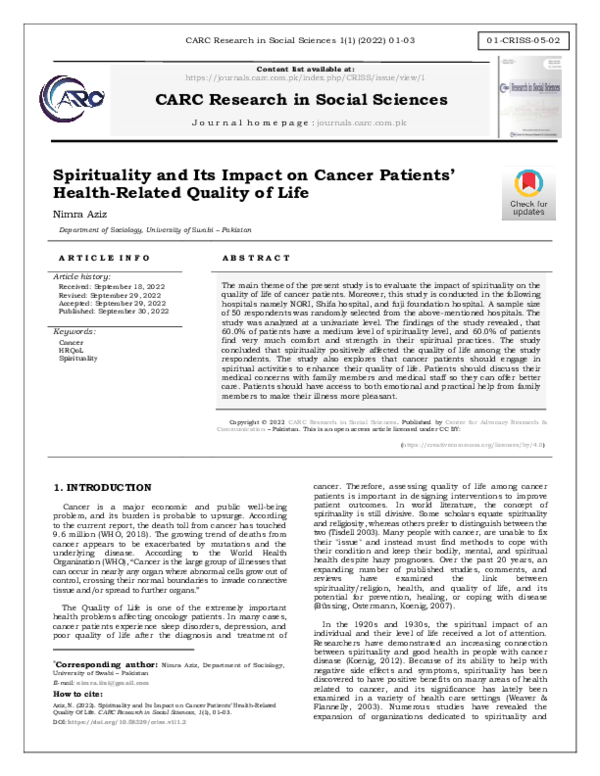 (PDF) Spirituality and Its Impact on Cancer Patients’ Health-Related ...