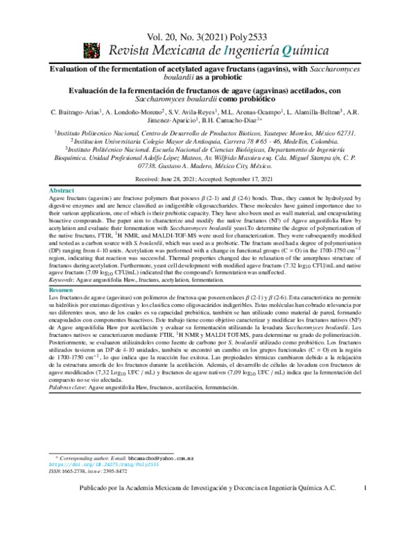 (PDF) Evaluation of the fermentation of acetylated agave fructans ...