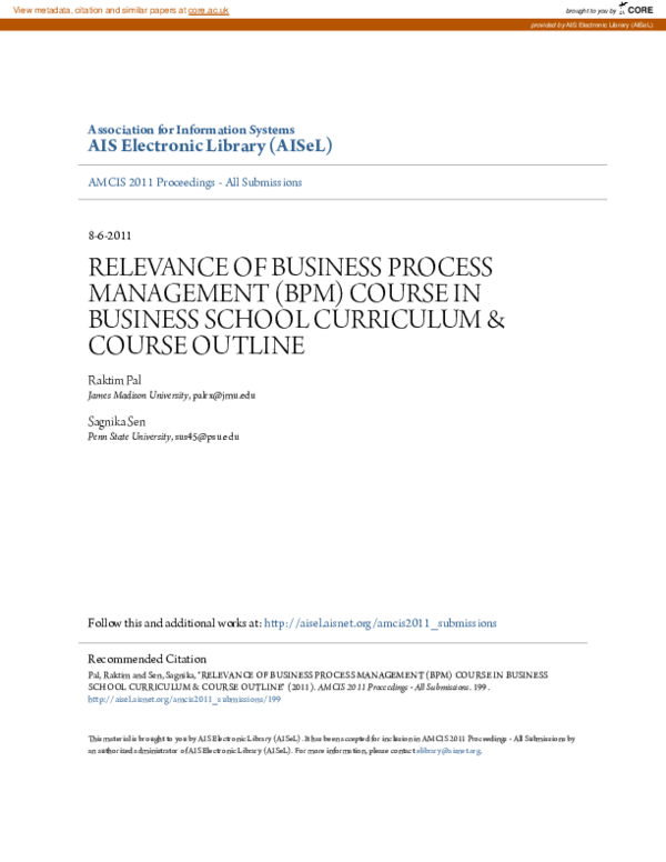 Pdf Relevance Of Business Process Management Bpm Course In Business School Curriculum Pdf Relevance Of Business Process Management Bpm Course In Business School Curriculum