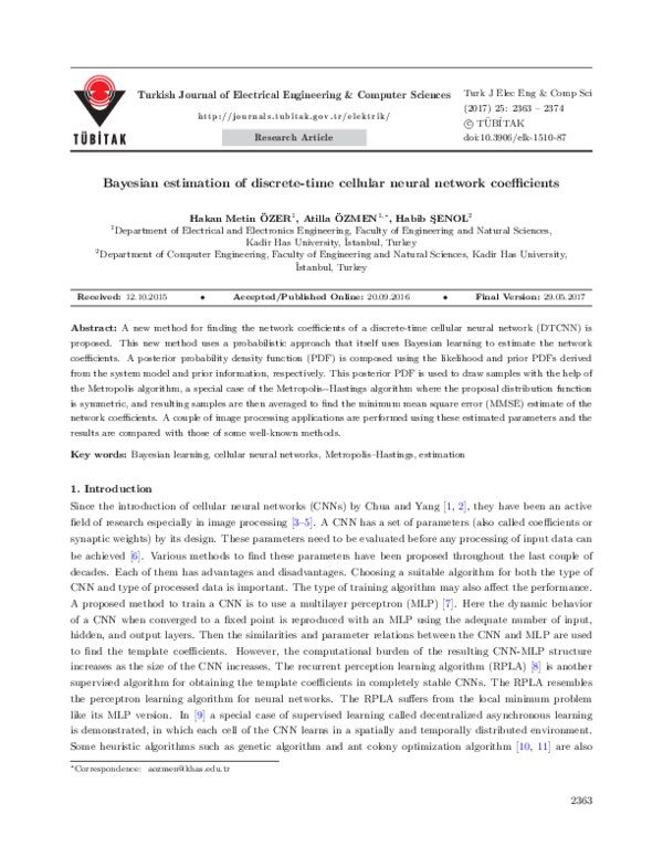 (PDF) Bayesian estimation of discrete-time cellular neural network ...