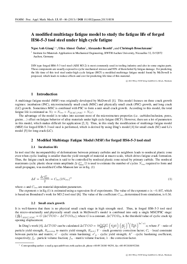 (PDF) A modified multistage fatigue model to study the fatigue life of ...