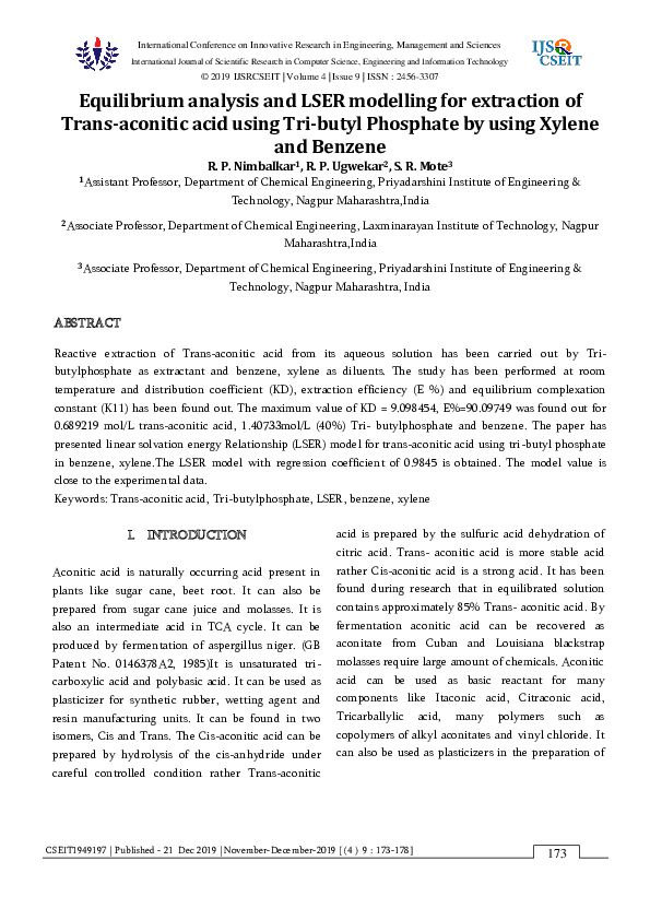 (PDF) Equilibrium analysis and LSER modelling for extraction of Trans ...