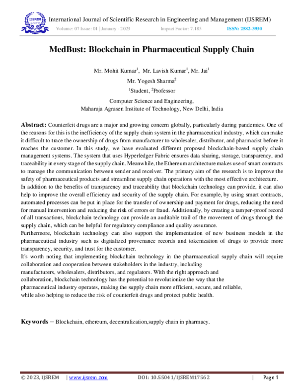 (PDF) MedBust: Blockchain in Pharmaceutical Supply Chain