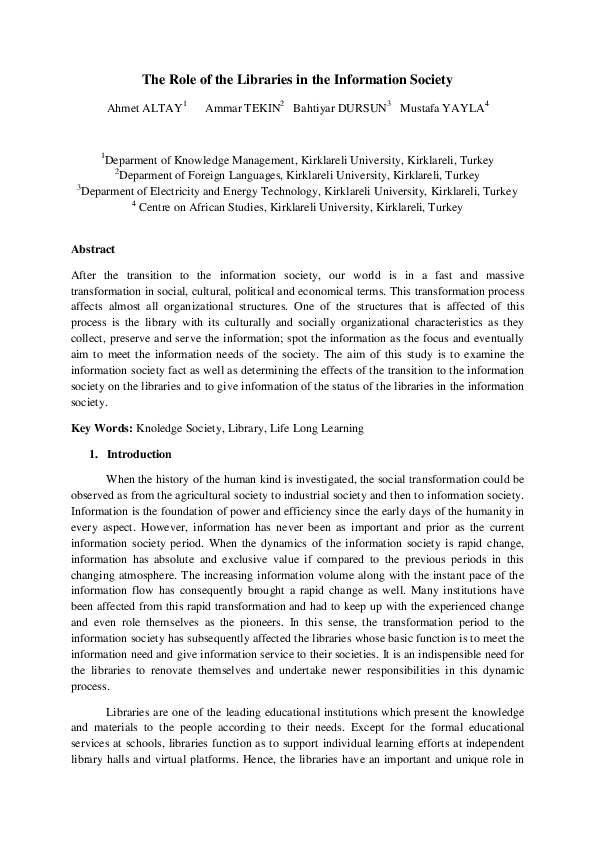(PDF) The Role of the Libraries in the Information Society