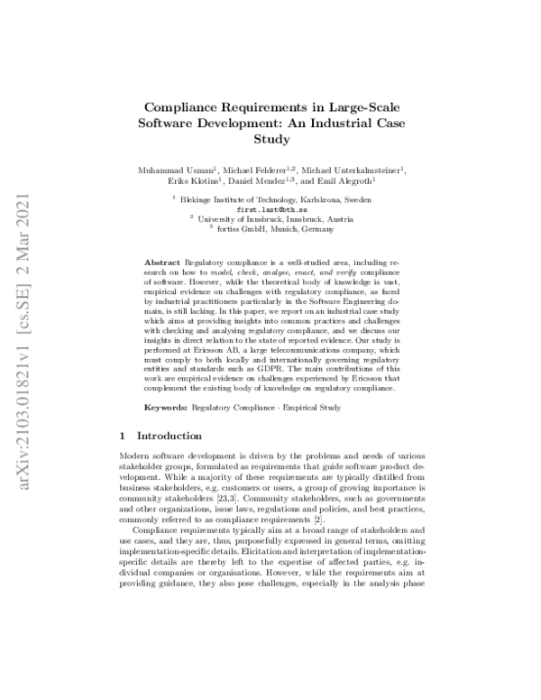 (PDF) Compliance Requirements in Large-Scale Software Development: An ...