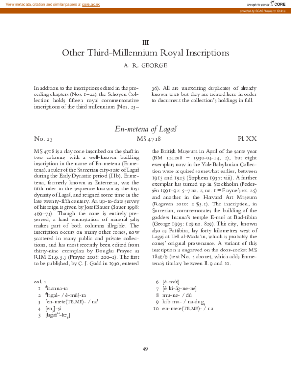 (PDF) Other third-millennium royal inscriptions