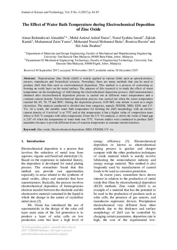 (PDF) The Effect of Water Bath Temperature during Electrochemical ...