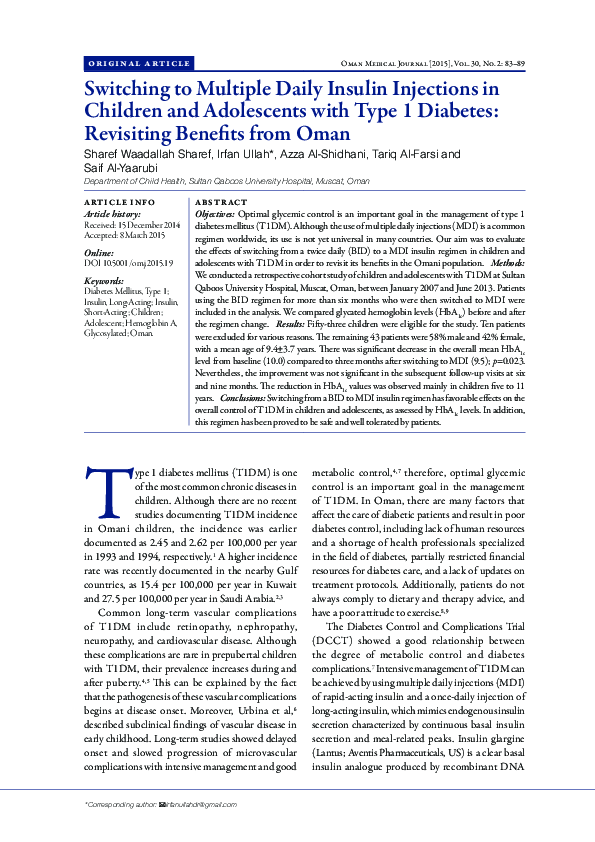 (PDF) Switching to Multiple Daily Insulin Injections in Children and ...