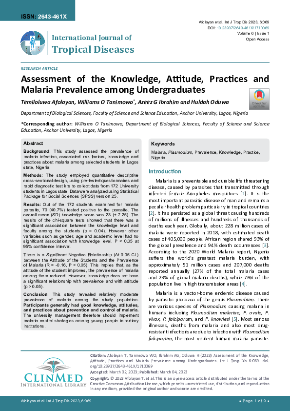 (PDF) Assessment of the Knowledge, Attitude, Practices and Malaria ...