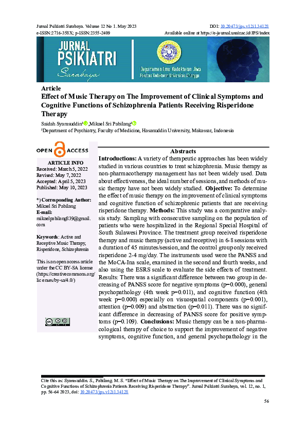 (PDF) Effect of Music Therapy on The Improvement of Clinical Symptoms ...
