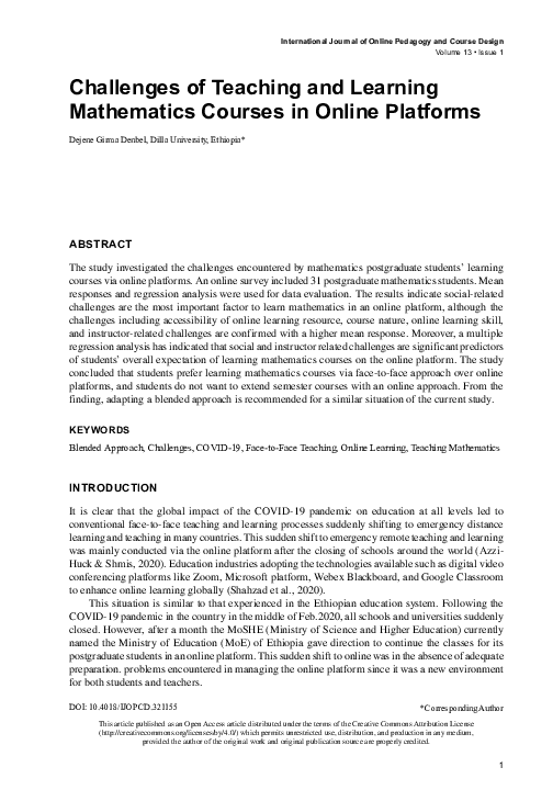 (PDF) Challenges of Teaching and Learning Mathematics Courses in Online ...