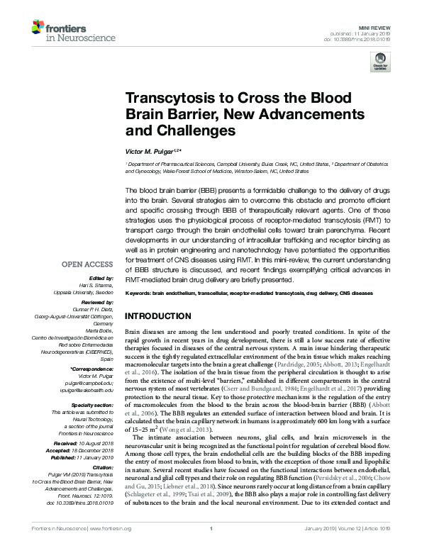 (PDF) Transcytosis to Cross the Blood Brain Barrier, New Advancements ...