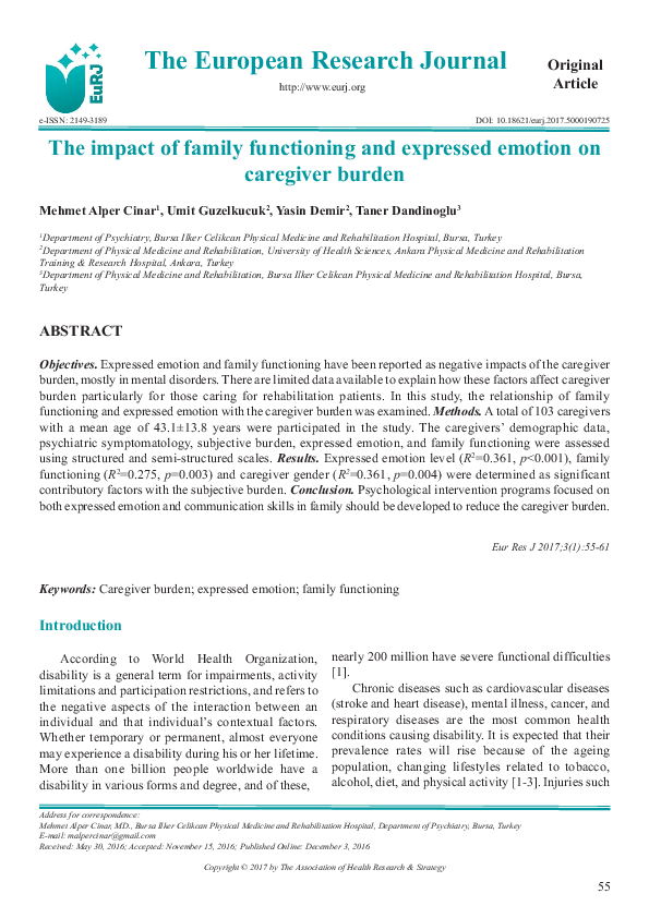 (PDF) The impact of family functioning and expressed emotion on ...