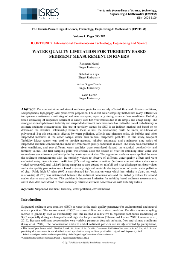 (PDF) Water Quality Limitation for Turbidity Based Sediment Measurement ...