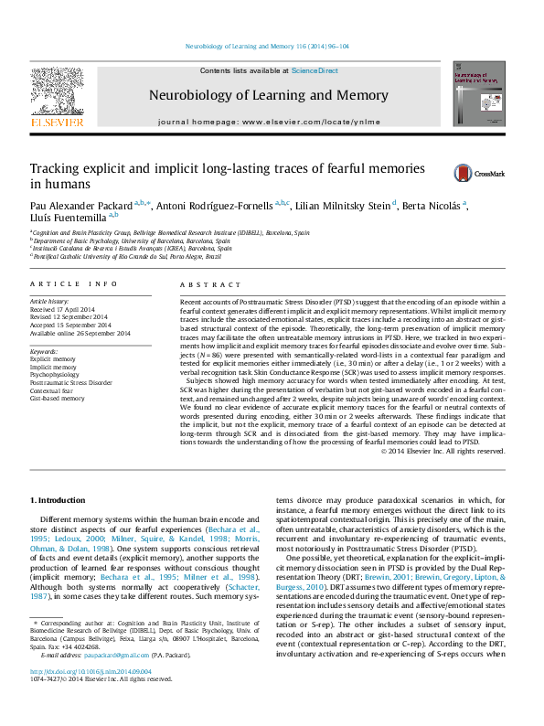 (PDF) Tracking explicit and implicit long-lasting traces of fearful ...