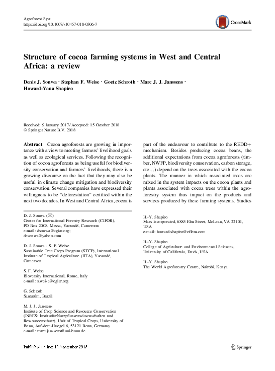 (PDF) Structure of cocoa farming systems in West and Central Africa a
