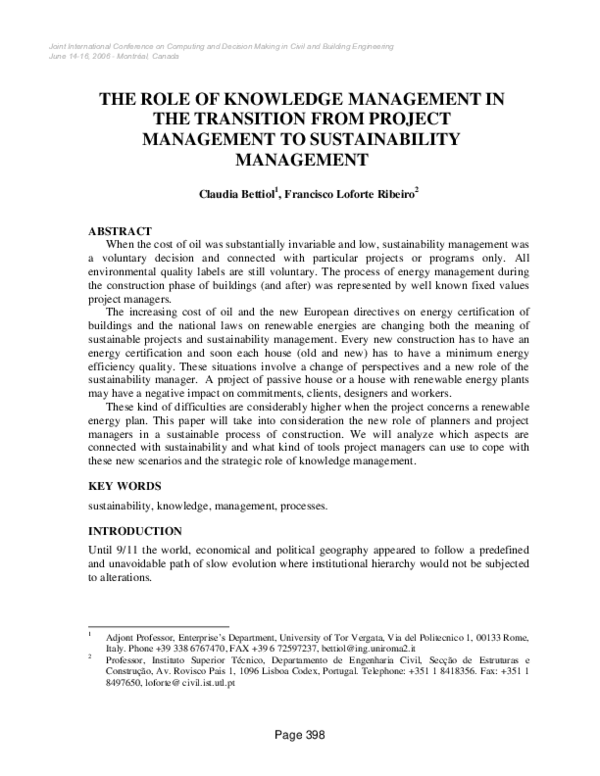 (PDF) The Role of Knowledge Management in the Transition from Project ...