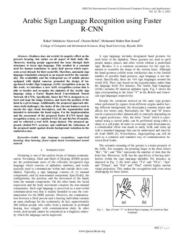 (PDF) Arabic Sign Language Recognition using Faster R-CNN