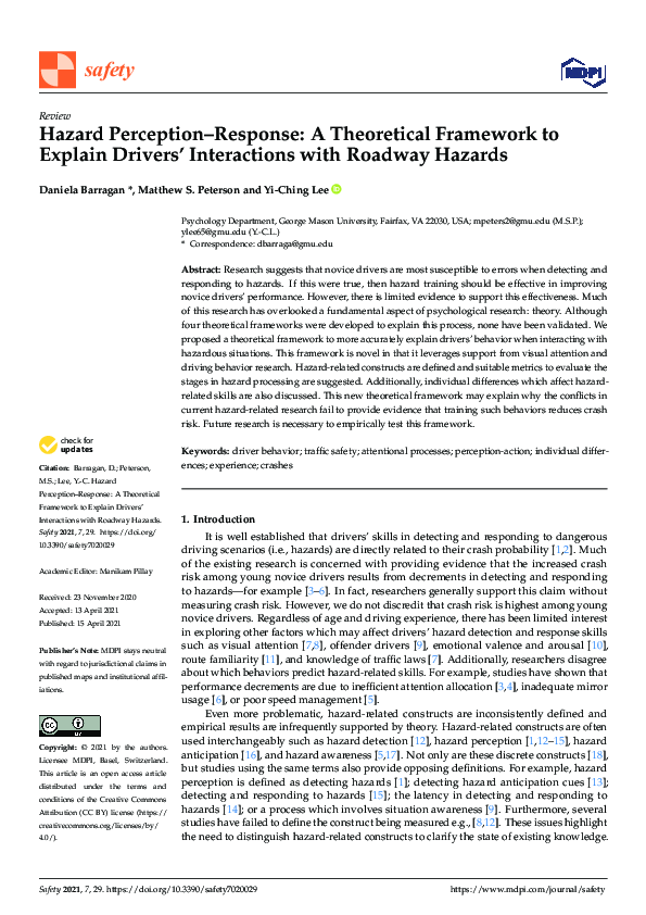 (PDF) Hazard Perception–Response: A Theoretical Framework to Explain ...
