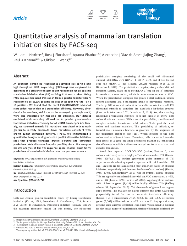(PDF) Quantitative analysis of mammalian translation initiation sites ...