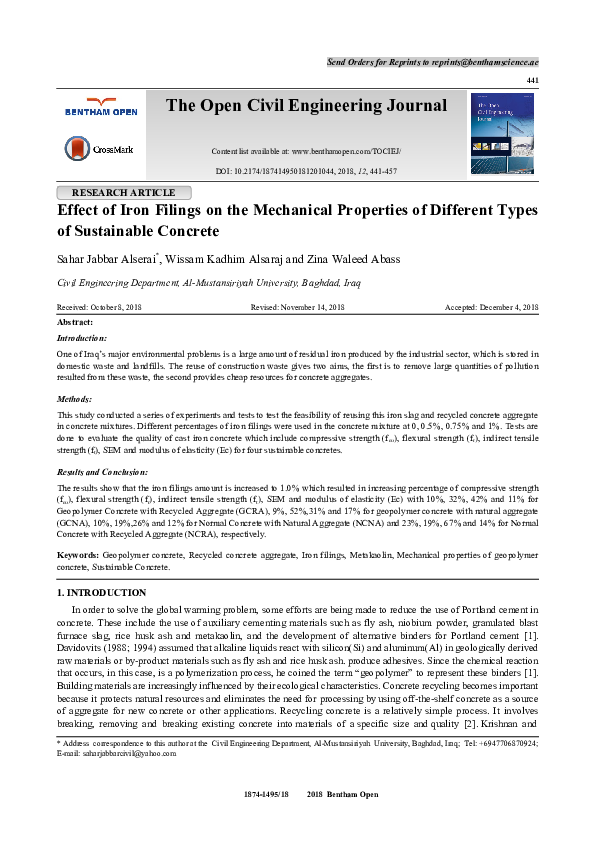 (PDF) Effect of Iron Filings on the Mechanical Properties of Different