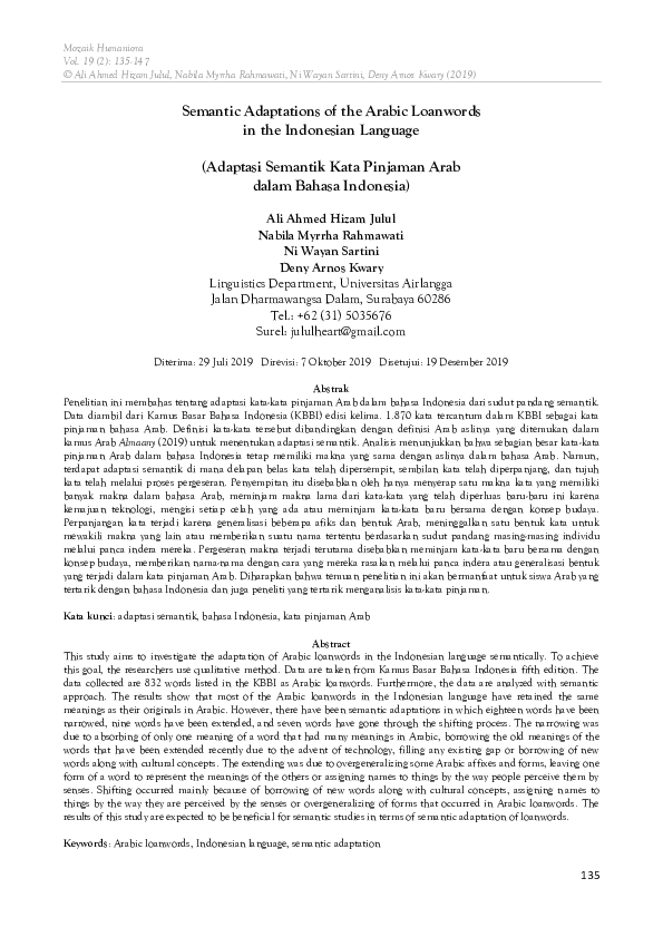(PDF) Semantic adaptations of the Arabic loanwords in the Indonesian ...