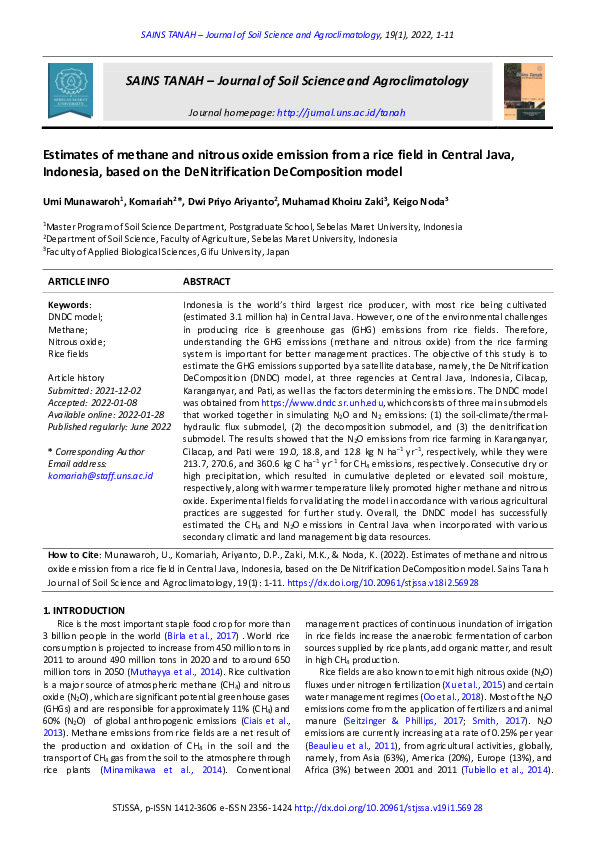 (PDF) Estimates of methane and nitrous oxide emission from a rice field ...