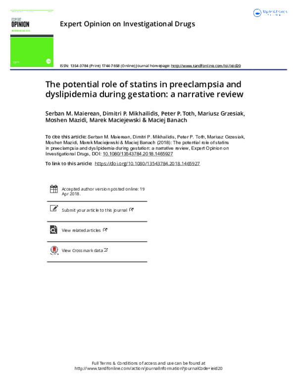 (PDF) The potential role of statins in preeclampsia and dyslipidemia ...