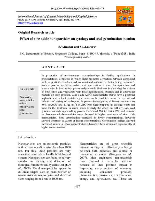 (PDF) Effect of zinc oxide nanoparticles on cytology and seed ...