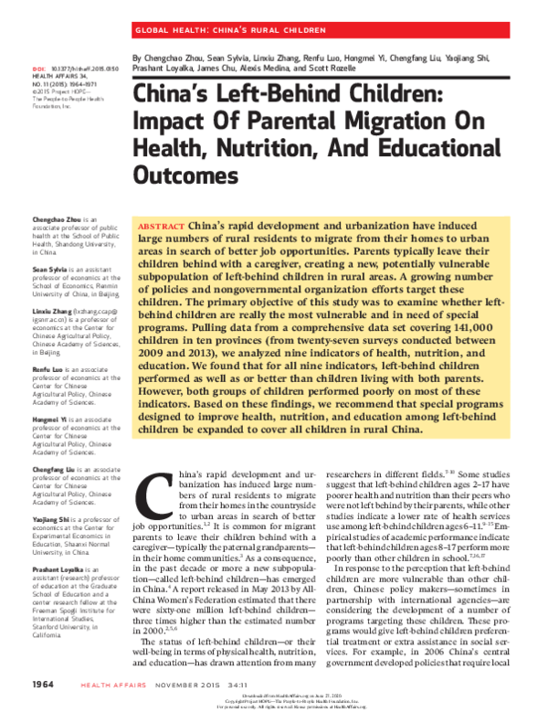 (PDF) China's Left-Behind Children: Impact Of Parental Migration On ...