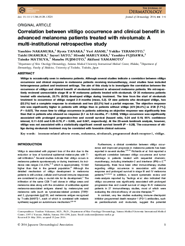 (PDF) Correlation between vitiligo occurrence and clinical benefit in ...