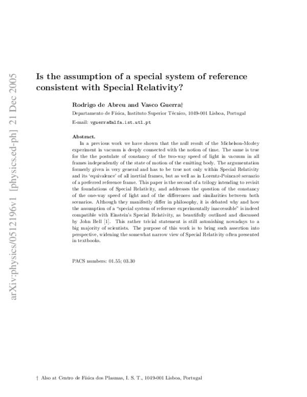 (PDF) Is the assumption of a special system of reference consistent ...