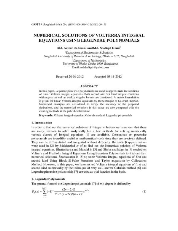 (PDF) Numerical solutions of Volterra integral equations with a ...