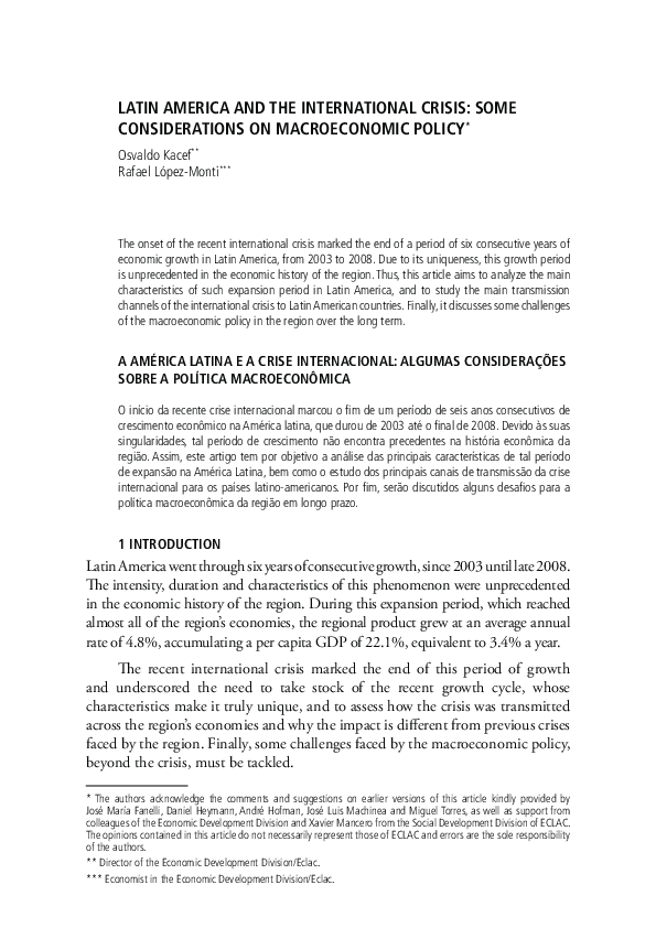 (PDF) Latin America and the international crisis : some considerations ...