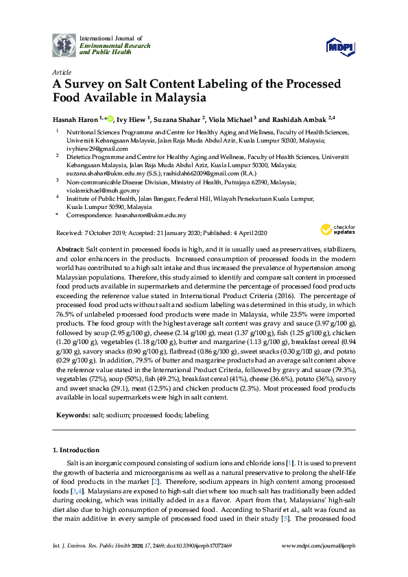 (PDF) A Survey on Salt Content Labeling of the Processed Food Available ...
