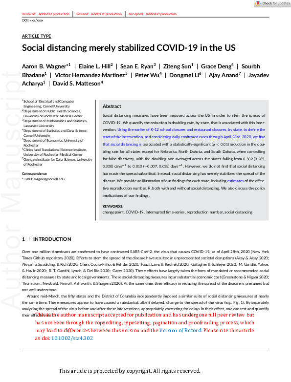 (PDF) Social distancing merely stabilized COVID‐19 in the United States