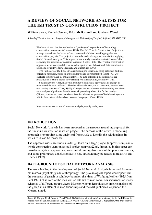 (PDF) A review of social network analysis for the IMI Trust in ...