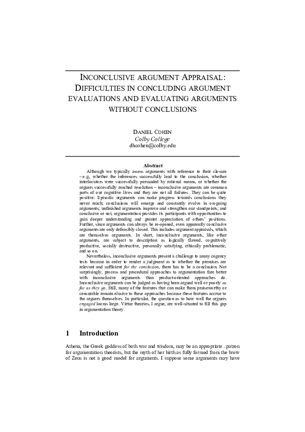 (DOC) Inconclusive argument Appraisal: Difficulties in concluding ...
