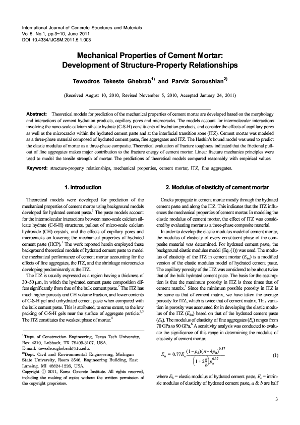 (PDF) Mechanical Properties of Cement Mortar: Development of Structure ...