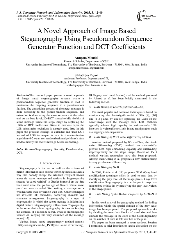 (PDF) A Novel Approach of Image Based Steganography Using Pseudorandom ...