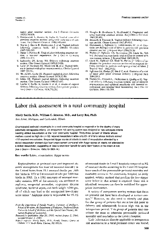 (PDF) Labor risk assessment in a rural community hospital