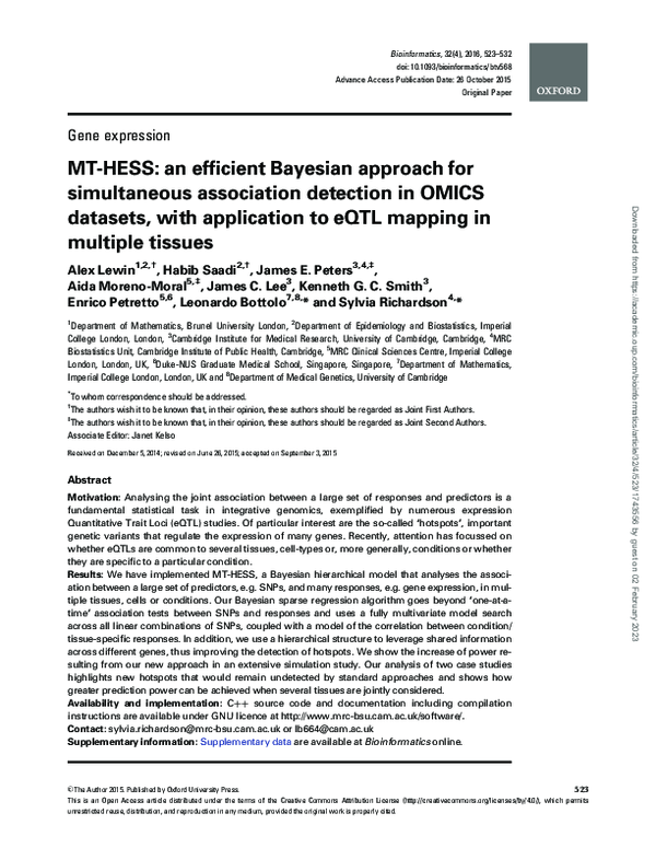 (PDF) MT-HESS: an efficient Bayesian approach for simultaneous ...